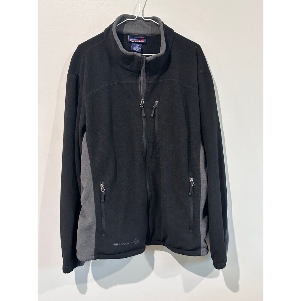 Free Country Jacket Fleece Men Black Gray Mock Neck Full Zip Pockets XL